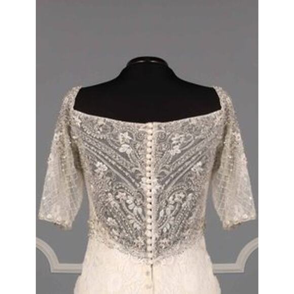 ALLURE BRIDALS C341 Ivory Silver Beading Lace Trumpet Short Sleeve Wedding Dress - Picture 7 of 12